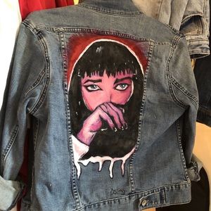 Hand painted MIA WALLACE jean jacket PULPFICTION